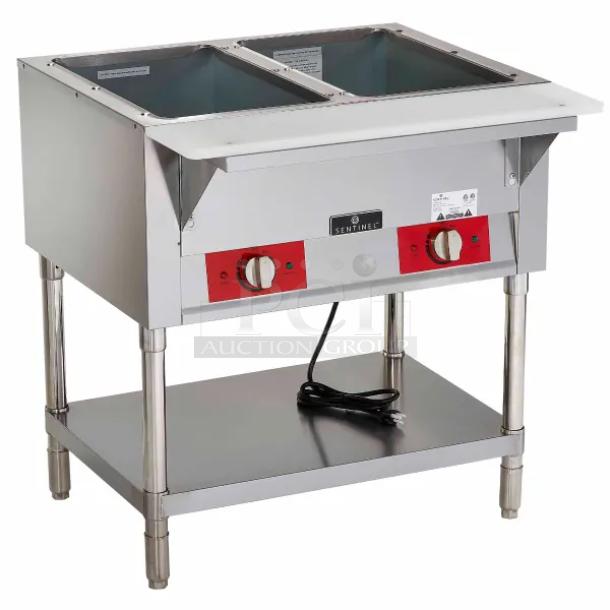 Sentinel FZ-06B1 2-Well Electric Hot Food Table, 120V, 30"W, almost new, tested, with control knobs and shelf.