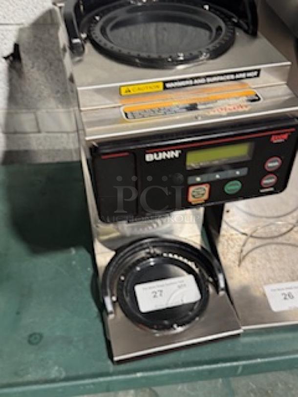 BUNN AXIOM-3 12 Cup Digital Coffee Brewer with LCD, two upper and one lower warmer, in good condition.