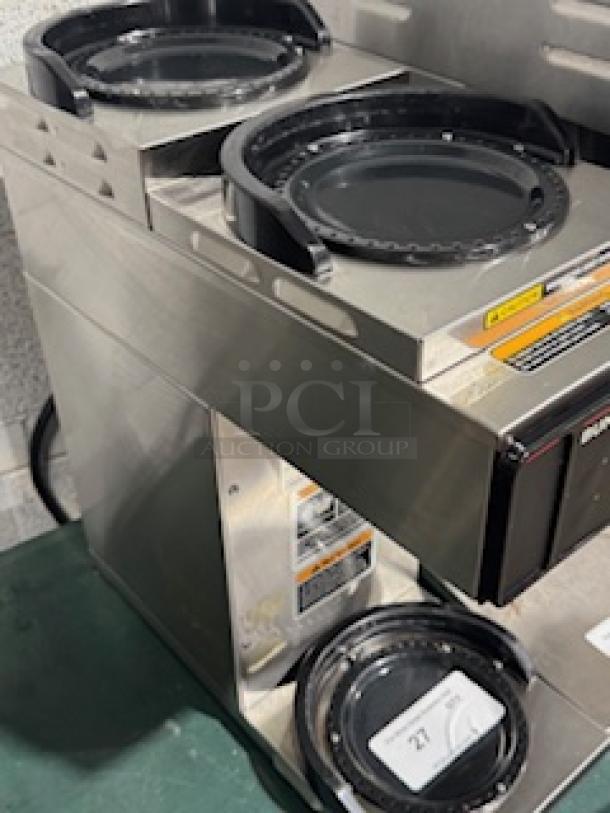 BUNN AXIOM-3 12 Cup Digital Coffee Brewer with LCD, dual upper/lower warmers, stainless steel, used condition.