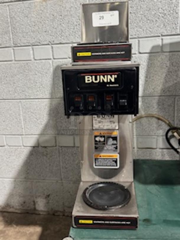 BUNN ST-35 coffee maker with LCD, two upper, one lower warmer, 120V, tested and working, used condition.