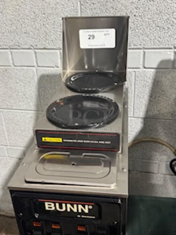 BUNN ST-35 Coffee Brewer with LCD, featuring 2 upper/1 lower warmer, tested and working, 120V.