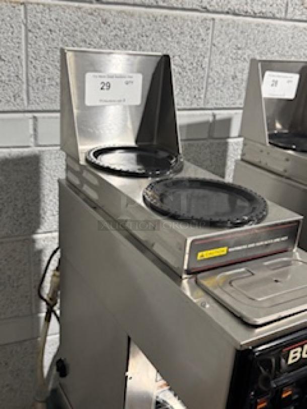 BUNN ST-35 coffee maker, 2 upper/1 lower warmer, LCD display, 120V, tested and working, stainless steel body.