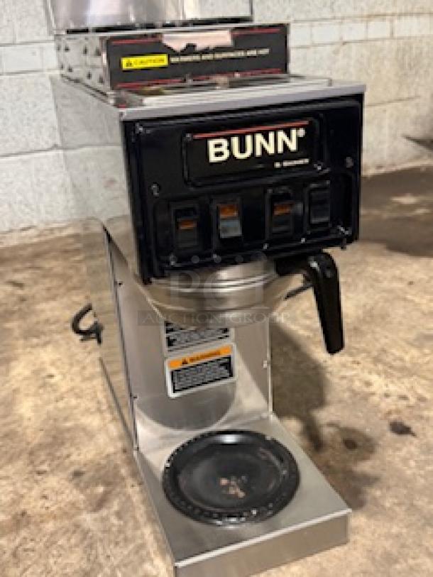 BUNN ST-35 coffee maker with LCD, 2 upper/1 lower warmer, stainless steel, TESTED, 120V, visible brand label.