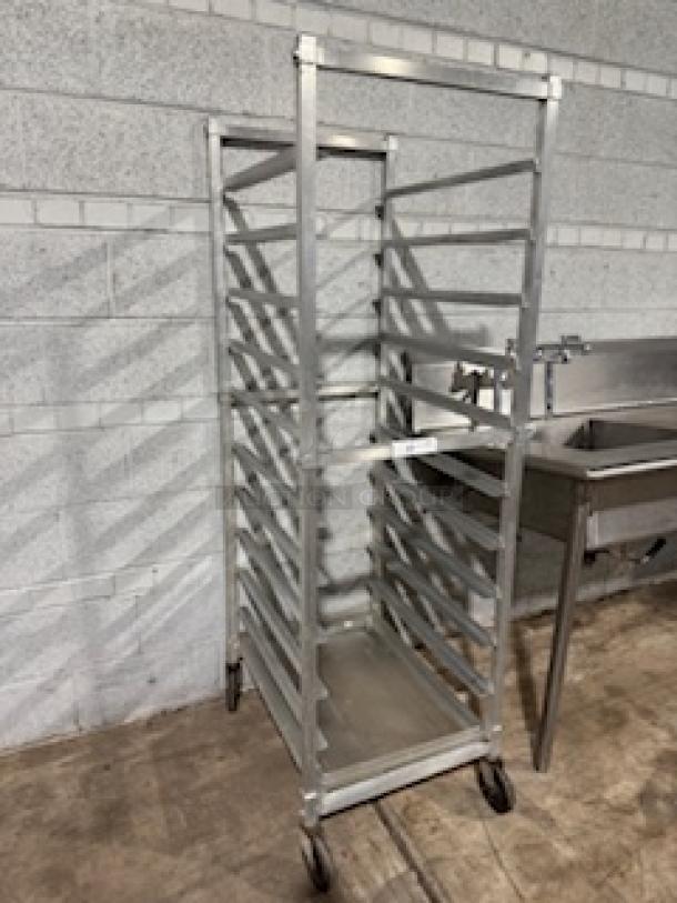 Regency 20 Pan End Load Stainless Steel Bun/Sheet Pan Rack, unassembled, model 600pr20316k, used condition.