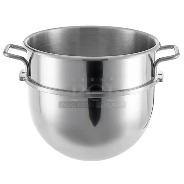 30 Qt. stainless steel mixing bowl with dual handles, polished finish, and durable construction, ideal for commercial use.