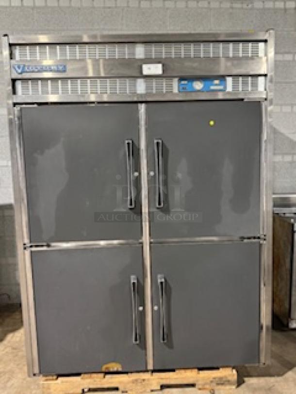 VICTORY 4-door commercial fridge, model RS-2D-S2-HD, stainless steel, 120V, good condition, visible brand logo.