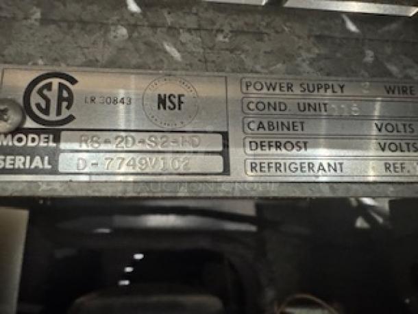 Victory Commercial Fridge, 4 doors, Model RS-2D-S2-HD, 120V. Label shows CSA and NSF certifications.