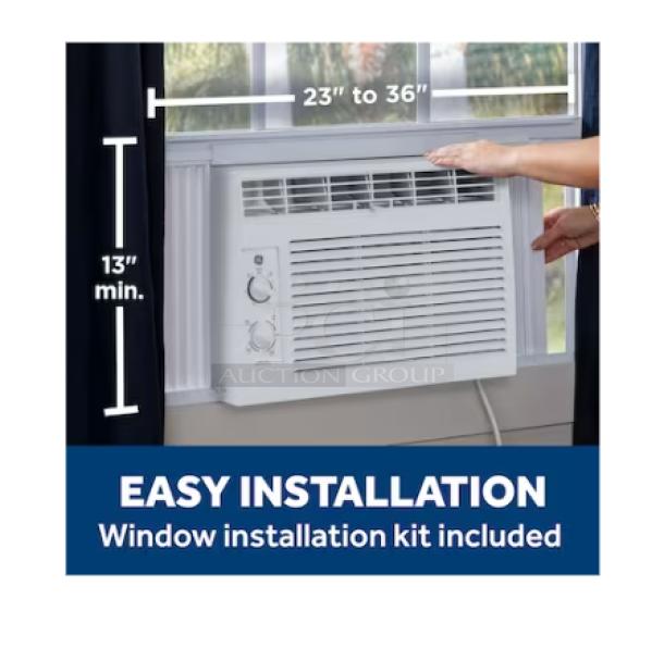BRAND NEW Scratch and Dent GE 5,000 BTU Window Air Conditioner, Model AWFS05BWL, with easy installation kit.