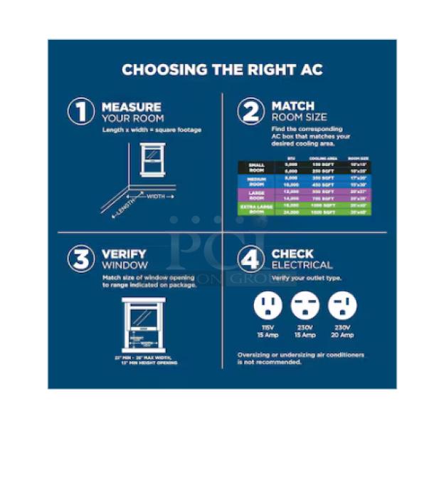 BRAND NEW GE® 5,000 BTU Mechanical Window Air Conditioner, Model AWFS05BWL, scratch and dent condition, features cooling settings.
