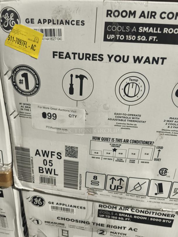 BRAND NEW SCRATCH AND DENT GE® 5,000 BTU Mechanical Window Air Conditioner, Model AWFS05BWL, features thermostat, cools up to 150 sq. ft.