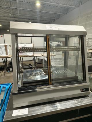 Anvil Hot Curved Countertop Display Cabinet, model DGH0540, missing glass panel, tested and working, stainless steel finish.