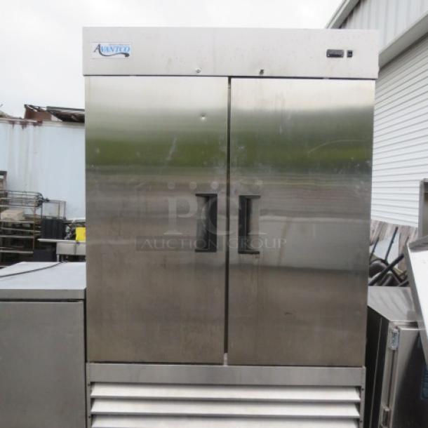 Avantco 2 Door Stainless Steel Refrigerator, Model 178A49RHC, with 6 racks, on casters, 54x32.5x83, 115V, working condition.