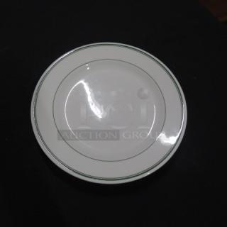 9-inch vintage McNicol China plate, model A107, with green stripe design on rim, in excellent condition.