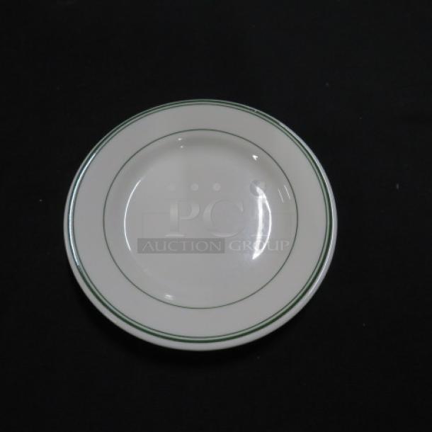 6.5-inch vintage McNicol China plate with green stripe, model A48, excellent condition, classic design.
