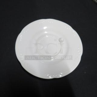 6-inch white Pfaltzgraff saucer with scalloped edges, pristine condition, model 15XBID.