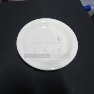 6.5-inch Sysco plate in white, good condition, smooth finish, model 12XBID, no visible chips or cracks.