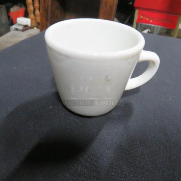 Sysco white coffee cup, ceramic, plain design, gently used condition. Part of a lot of 23 cups.