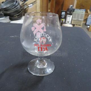 NEW Kentucky Barrel IPA stem glass, clear glass, red/white logo, perfect condition, ideal for collectors or beer enthusiasts.