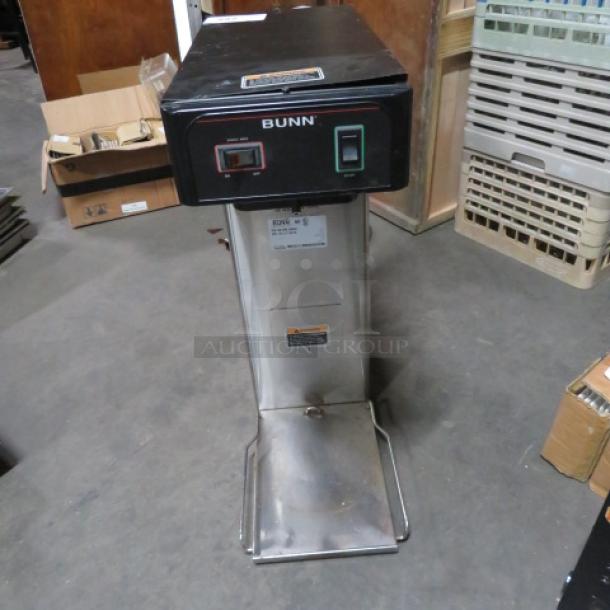 Bunn TB3Q 3 Gallon Tea Brewer, 120V, stainless steel, dimensions 12x21x31. Good condition with control panel and labels visible.