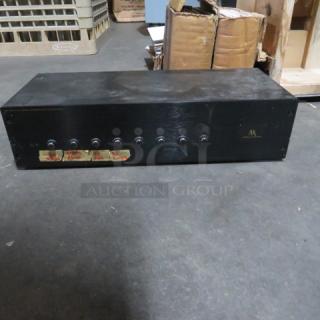 One Automatic Production AR1 108 multi-room speaker selection system, black, seven knob controls, visible wear, functioning condition.