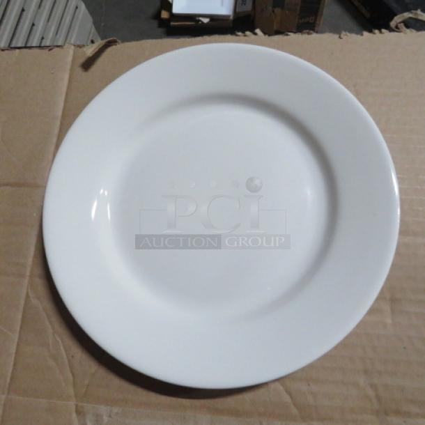 New 9.5-inch white plate, pristine condition, plain design. Model 6XBID. Ideal for dining or display.