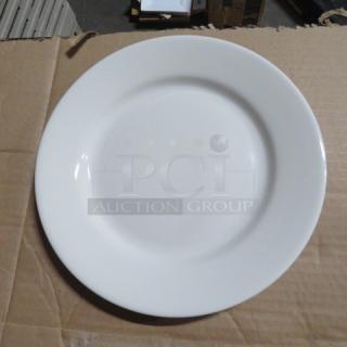 New 9.5-inch white plate, pristine condition, plain design. Model 6XBID. Ideal for dining or display.