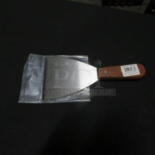 NEW 4 Inch Scrapper Blade with wooden handle, attached label reads "2XBID." Unused, in original packaging.