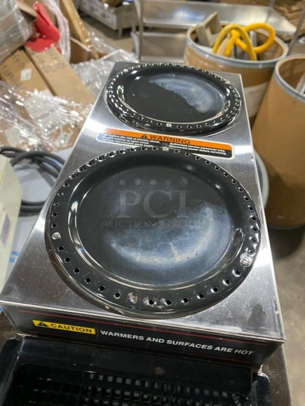 Bunn CWT35 commercial coffee brewer, stainless steel, dual upper warmers, with brew basket, Model CWT35, SN CWT069469AC.