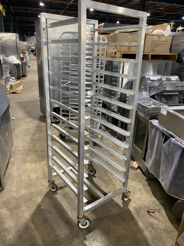 Alexander Industries commercial heavy-duty pan holding/transport rack on casters, steel frame, excellent condition.