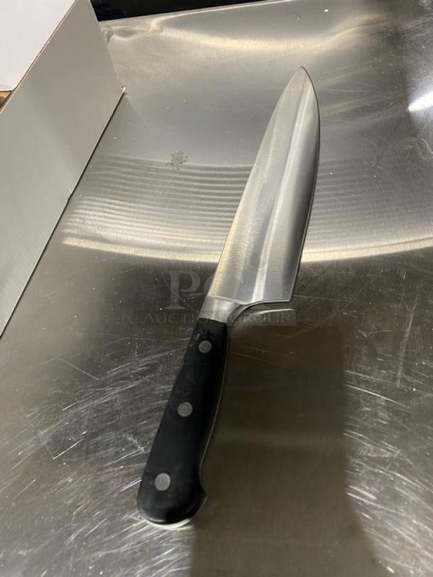 Dexter Russell 8" Chef Knife, Model V1458PCP, stainless steel blade, black grip handle, new condition.