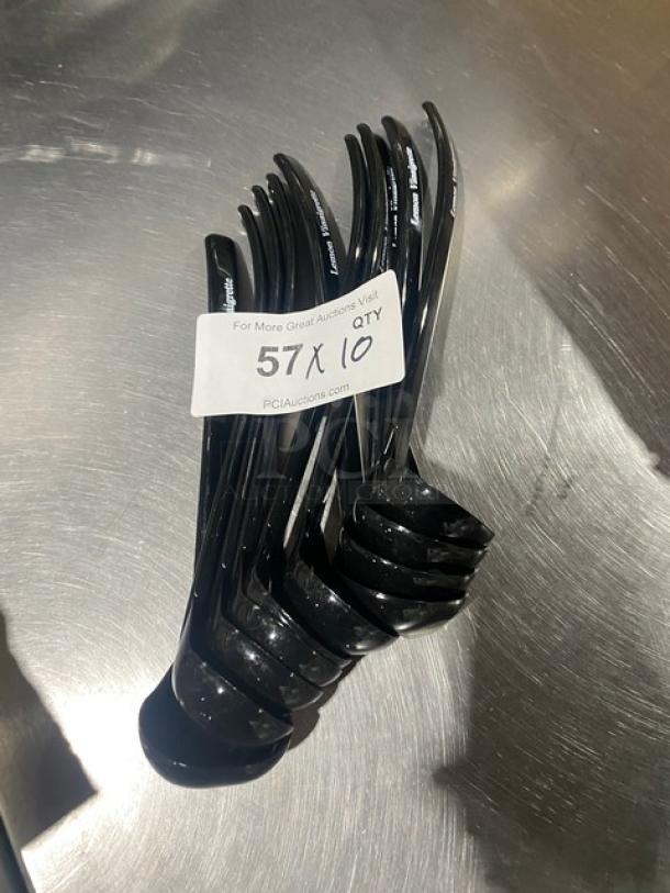 Carlisle commercial black 9.5" lemon vinaigrette style ladle, model 02955979, new condition, set of 10 with label.