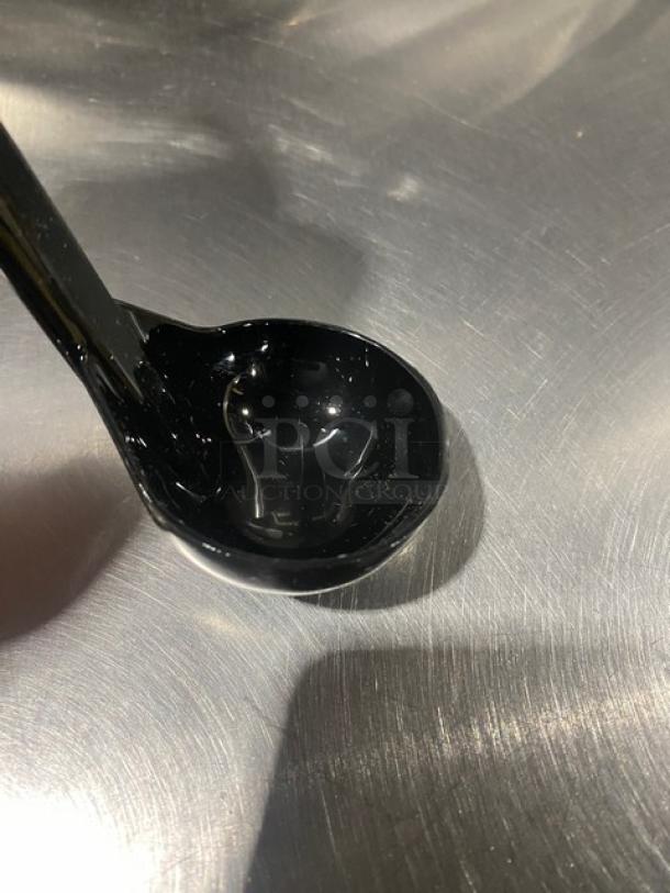 Carlisle Commercial 9.5" Black Ladle, Model 02955979, new condition, for lemon vinaigrette.