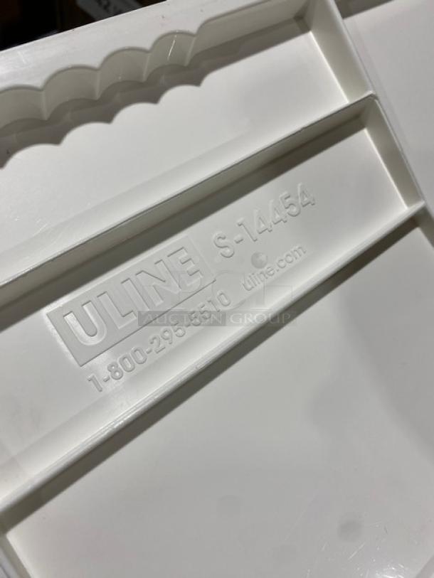 Uline S-14454 white stackable bin, embossed with model number and contact info. Commercial grade, excellent condition.