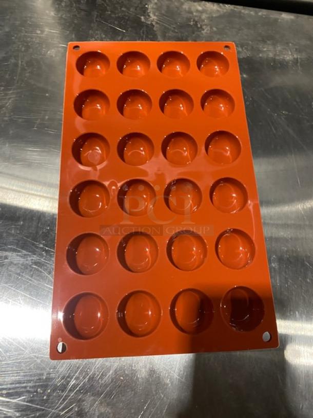 Silikomart SF009 24-cup round non-stick silicone mould, terracotta color, new condition, commercial grade.