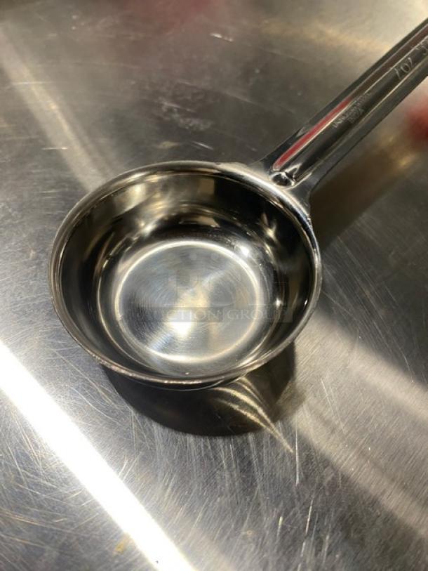 NEW ABC Stainless Steel 2 Oz. Portion Spoon, Model PPG2S, with Red Grip Handle, pristine condition.