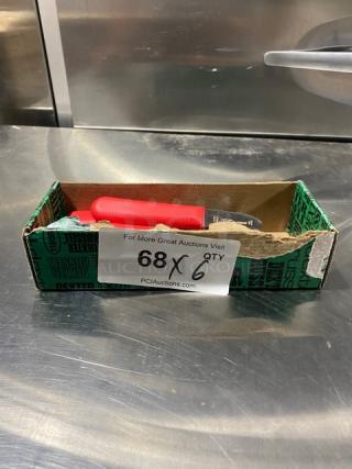 Dexter Russell Sani-Safe S124 scallop knife, stainless steel, red grip handle, new in box, quantity six.