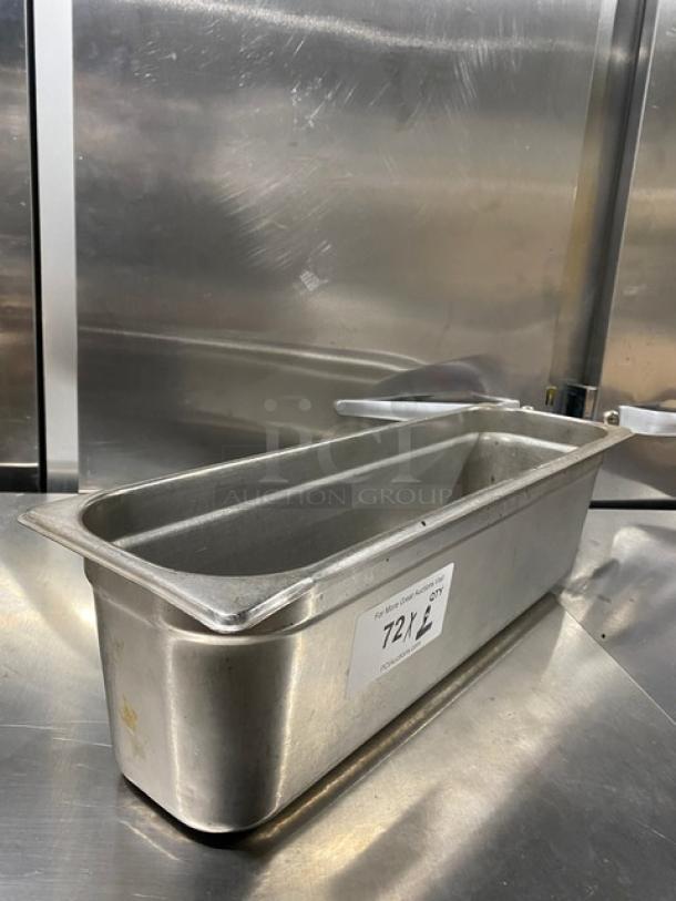 Don commercial stainless steel steamtable pan, rectangular shape, in good condition. Visible label shows "T21X.”
