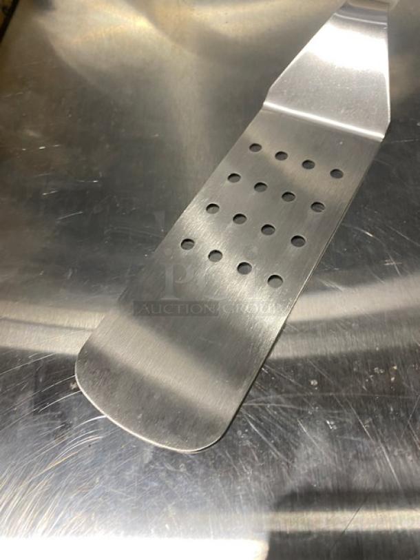 BRAND NEW ABC PFT-10P Stainless Steel Perforated Turner with White Grip Handle.