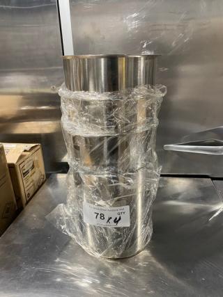 Brand new Winco BAM-6 stainless steel 6 Qt. bain marie wrapped in plastic. Auction label attached, indicating "78 QTY."