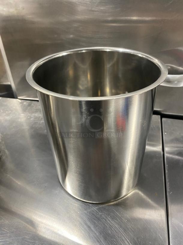 Winco Commercial Stainless Steel 6 Qt. Round Bain Marie, Model BAM-6, shown new with polished finish.