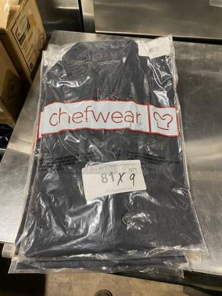 Brand new Chefwear CW1333CW30 black L-size chef pants in packaging. Clear packaging shows label and quantity 9X.
