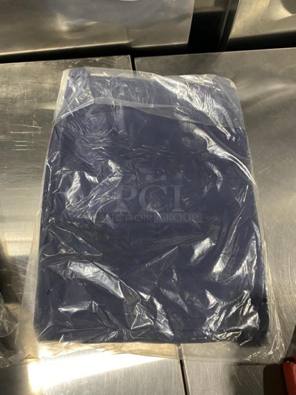 Brand new Chefwear navy-blue 2-pocket chef apron, model CW1648CW73, in original packaging, one size.