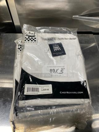 Brand new Chef Revival LJ028-4X ladies chef jacket, 4X size, white polyester/cotton blend, in original packaging with label.