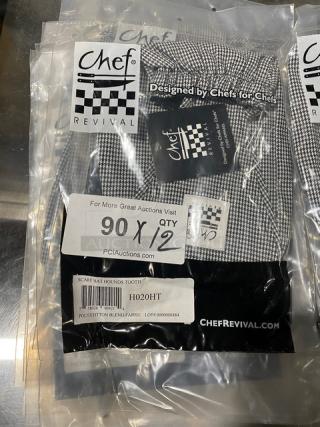 Brand new Chef Revival Houndstooth Chef Headwrap/Scarf Hat, model H020HT, polyester/cotton blend, in packaging.