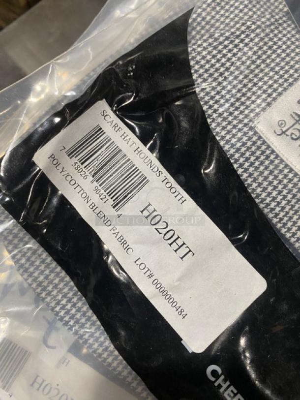 Brand new Chef Revival Houndstooth Chef Headwrap, model H020HT, in a poly-cotton blend. Sealed packaging visible.
