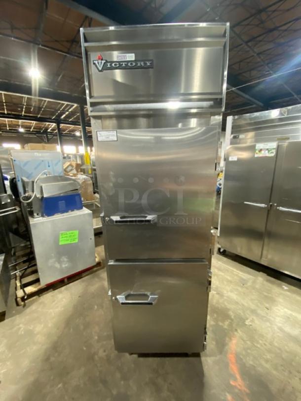 Victory Stainless Steel Dutch Door Pass-Thru Heated Cabinet, Model HA-1D-7-PT, 115/208-240V, electric, on legs, excellent condition.