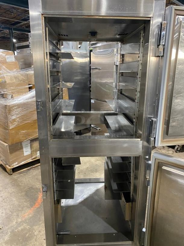 Victory stainless steel pass-thru heated cabinet, Model HA1D7PT, with wide pan slides, electric powered, sturdy condition.