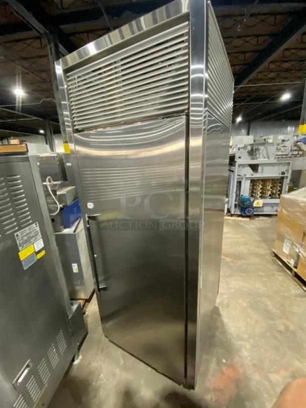 Victory HS-1D-PT stainless steel pass-thru heated holding cabinet, single section, built-in pan slide, on legs, 230V 1 phase.