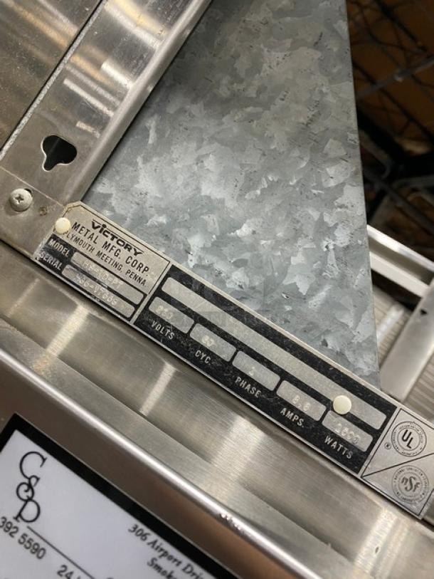 Victory Commercial Stainless Steel Pass-Thru Heated Cabinet, Model HS-1D-PT, features built-in pan slide, and 230V 1 Phase.