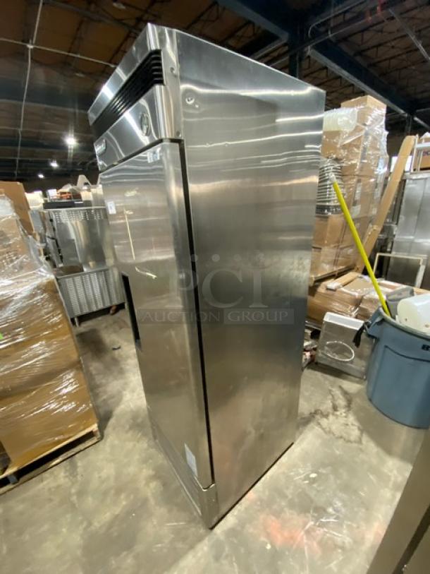 Turbo Air Deluxe Cooler Series stainless steel single door refrigerator, model TSR-23D, shown in industrial setting.